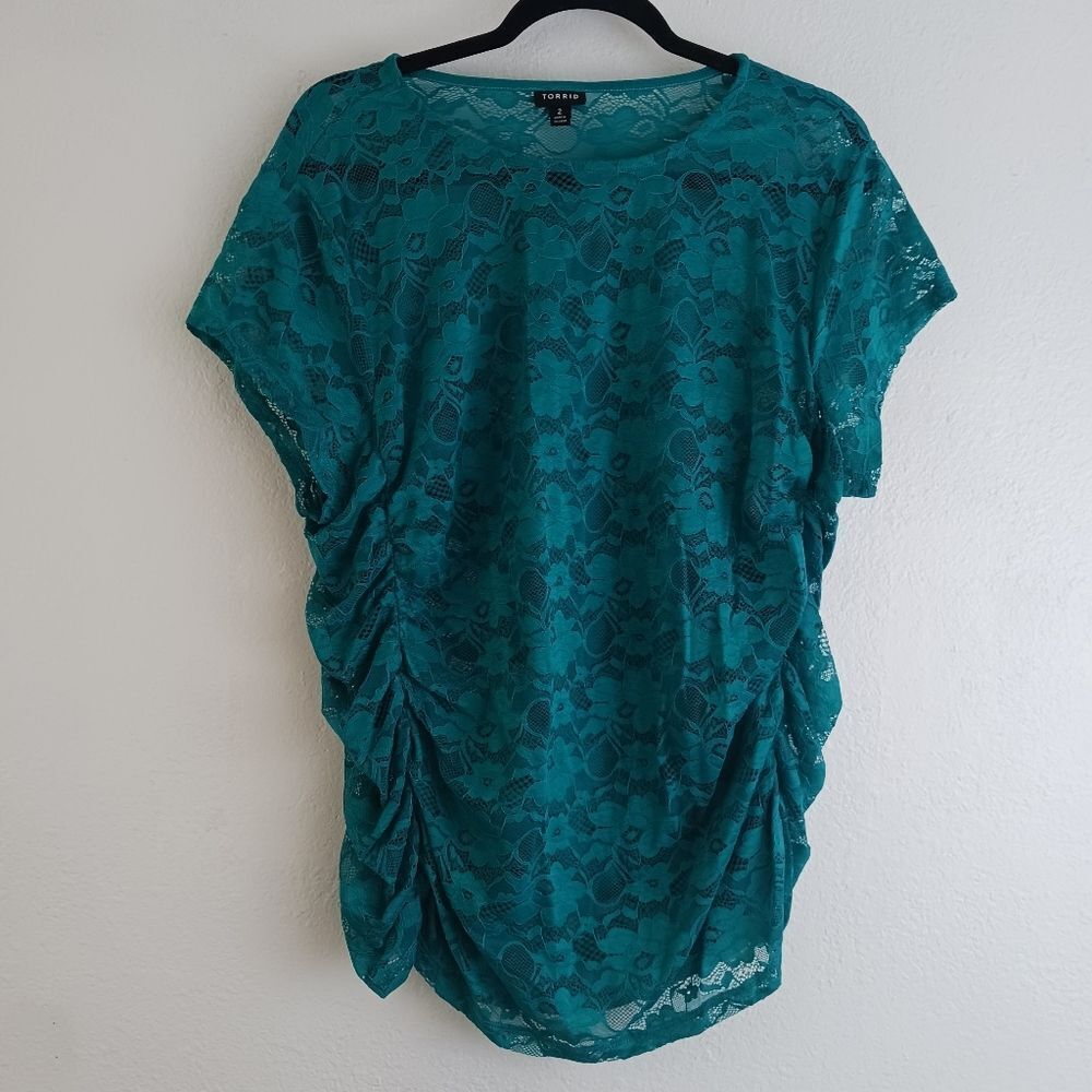 torrid Teal Lace Short Sleeve Top